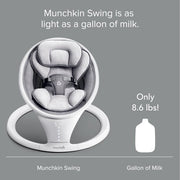 Munchkin 21340W Bluetooth Enabled Lightweight Baby Swing with Natural Sway in 5 Speeds and Remote Control Gray