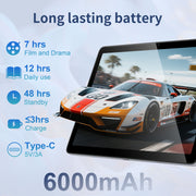 BYYBUO 10.1 Inch Android 15 Tablet Bundle with 12GB RAM, 128GB Storage, Octa-Core Processor, IPS HD Screen, Keyboard Case, Mouse, Stylus, E220