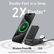 Anker B2557J11-1 MagGo 3-in-1 Qi2 15W Wireless Charging Station, Black