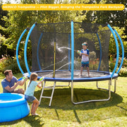 Mersco 12FT Pumpkin-Shaped Kids Trampoline with Safety Enclosure Net, Galvanized Steel Frame, Ladder Included, Outdoor Backyard Fun