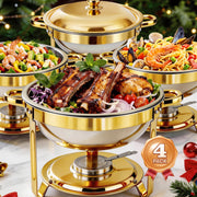 Catgood Round Half-Gold Plated Stainless Steel Buffet Chafing Dish Set, 5.3 Qt Capacity, 4-Pack, Mirror Finish, BI0025-ST-4PK