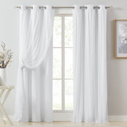 Pinewave GMO37x63x2WH Blackout Curtain Panels with Sheer Overlay, Double-Layer Thermal Insulation, Grommet Top, White, 37 in W x 84 in L, 2 Panels