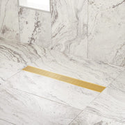 Signature Hardware 60 Inch Patterned Linear Shower Drain, Brushed Gold, 304 Stainless Steel, Removable Hair Strainer Basket, 955247-l-60