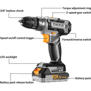 DEKOPRO Pink Cordless Drill 20V Electric Power Drill Set with Brushless Motor, 18+1 Torque Settings, 1.5Ah Battery, Charger, and 33-Piece Accessory Kit