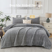Jessy Home 3 Piece Fleece Comforter Set, Double-Sided Soft Fleece and Sherpa, Gray, Queen Size with 2 Pillowcases