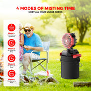 AiYchen Portable Outdoor Misting Fan, Bucket Top Design, Battery Powered, 4 Fan Speeds, 4 Mist Settings, Red