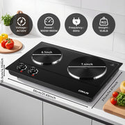 Coklai 1800W Portable Double Burner Electric Cooktop, Stainless Steel, Silver, CKHP-C180B