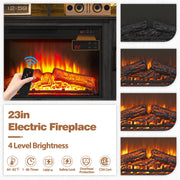 Paproos Fireplace TV Stand for 65 in TV with 23 in Electric Fireplace, 1400W Heating, Adjustable LED Lights, Farmhouse Style, Brown Top Black Cabinet