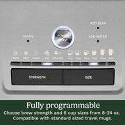Cuisinart Custom Grind & Brew Single-Cup Coffee Maker, Stainless Steel, Programmable, Adjustable Strength, Over Ice Feature, 24 oz Capacity, DGB-30