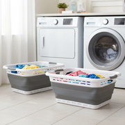BLACK & DECKER BD0065-WM2 Collapsible Laundry Basket with Handles, Space-Saving Design, Gray, 2-Pack