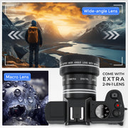 Novzzovaz 4K Point & Shoot Digital Camera, 48MP Photos, 16X Digital Zoom, WiFi Connectivity, Flip 3-Inch Screen, Wide & Macro Lenses, Dual Batteries, 32GB MicroSD Kit, 18272551587