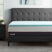 Lucid Memory Foam Mattress Topper, 2-Inch Cooling Gel and Aloe Infused Plush, Queen, Blue