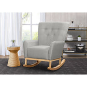 Delta Children Colby Rocking Chair, Mid-Century Modern, French Grey Fabric, Natural Wood Base