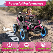 Wisairt 24V 4WD Ride On Car, 2 Seater Electric Power UTV for Kids, Remote Control, LED Lights, Music, Wireless Audio, 3 Speeds, Pink
