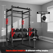 Primy Power Rack 1000lb Capacity Adjustable Squat Stand Steel Frame Black 02LMJ-Black