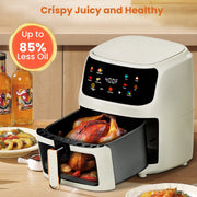Bluebow 7.5QT Large Air Fryer, 8-in-1 Digital Touchscreen, Visible Cooking Window, 1700W, White