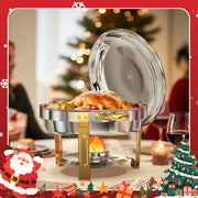 Warmounts 5QT 4 Pack Gold Accent Stainless Steel Chafers and Buffet Warmers Sets with Lid & Lid Holder