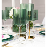 PLASTICPRO Plastic Wine Goblets, 9 oz, Two-Tone Green and Clear, Reusable Hard Plastic Stemware, 10 Pack