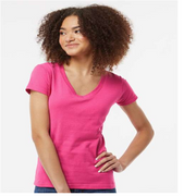 Tultex Womens Slim Fit Fine Jersey V-Neck T-Shirt pink XL