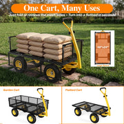 Firstness Heavy Duty Garden Wagon, 1400 lb Capacity, Steel Frame, Removable Mesh Sides, ATV Tractor Hitch, All-Terrain Pneumatic Tires, Black