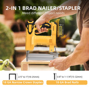 Funnywhale MoocuLynnx 18 Gauge Cordless Brad Nailer and Narrow Crown Stapler, 2-in-1, Compatible with 20V Max Batteries, Includes 1000 Nails and 1000 Staples, Yellow