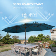 Patbrela 15ft Double Sided Rectangular Patio Umbrella with Solar LED Lights, Crank Handle, Blue Aluminum Alloy Frame