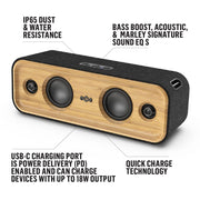House of Marley Get Together 2 Portable Bluetooth Speaker, 40W Output, 20-Hour Battery, IP65 Water-Resistant, Sustainable Bamboo and Upcycled Fabric, Signature Black