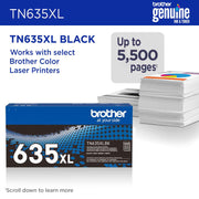 Brother Genuine TN635XLBK High Yield Black Printer Toner Cartridge, 5,500 Page Yield