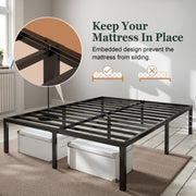 Amolife Heavy Duty Queen Size Metal Platform Bed Frame, 14-Inch High Profile, Black, With Ample Under-Bed Storage