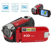 FAMKIT Portable Full HD 1080P Digital Video Camera, 16MP CMOS Sensor, 2.7 Inch Rotatable LCD Screen, 16X Digital Zoom, Red