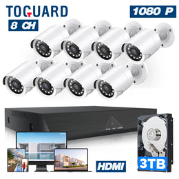 TOGUARD SC35 8CH Wired Security Camera System Outdoor with 3TB Hard Drive 8pcs 1080P Bullet Surveillance Cameras HDMI Connector