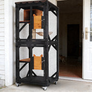 Aivituvin Cat Catio Outdoor Cat House Movable 3-Tier Enclosure with 5 Activity Platforms Waterproof Asphalt Roof Black AIR22-M-WM2
