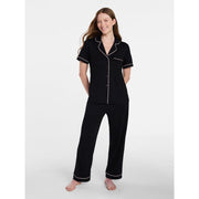 Joyspun Women's Dreamy Soft Collection Notch Collar Short Sleeve Top and Capri Pants Pajama Set, Relaxed Fit, Contrast Piping, XS-3X