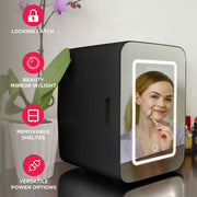 Frigidaire Mini Personal Fridge Cooler with LED Lighted Mirror, 6.5L Capacity, 9 Can, Black, EFMIS170