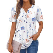 Fantaslook Womens Dressy Casual Blouse, V Neck Henley, Floral Pattern, Short Sleeve, Loose Fit