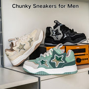 CHICVOMEY Star Chunky Platform Walking Shoes, Wide Lace-Up, Rubber Sole, Y2K Star Design, Black