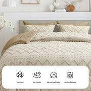 JUSTLET Comforter Set 7 Pieces Bed in a Bag, Reversible Tufted Beige Comforter, Fitted Sheet, Flat Sheet, Pillow Shams, Pillowcases, King