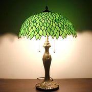 Werfactory Tiffany Style Table Lamp with Handcrafted Green Wisteria Stained Glass Shade, Bronze Antique Zinc Base, 16 in Wide, 24 in Tall, 2 LED Lights, Pull Chain Switch, S52316T01