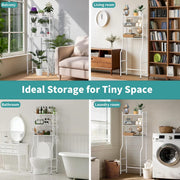 DTIG 3-Tier Freestanding over the Toilet Storage Shelf, Metal Bathroom Organizer w/4 Hooks & Paper Holder, White