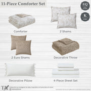 My Texas House Taupe Floral Toile 11-Piece Comforter Set with Sheets, King