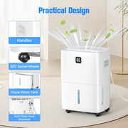 Aootek Whole House Dehumidifier, 80 Pints/Day Moisture Removal, 5000 Sq Ft Coverage, 1.06 Gal Tank with Drain Hose, Smart Humidity Control, Quiet Operation, Timer, White, DO25