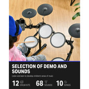 Donner DED-70 Electric Drum Set For Kids Beginner Christmas Birthday Gift, 68+ Sounds, Quiet Mesh Pad, With Portable Type-C Charger