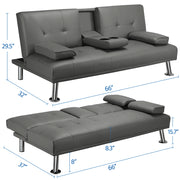 Renwick WDib0m0002 LuxuryGoods Modern Faux Leather Futon with Cupholders and Pillows, Gray