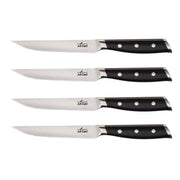 All-Clad Forged Steak Knife Set, 4-Piece, German Stainless Steel Blades, Cryo-Hardened, Black Triple-Riveted POM Handles, 5-Inch Serrated Blades, K272S464