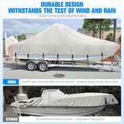SHELTUSE YTZ02-17-19 16-18Ft Heavy Duty 1200D Oxford Boat Cover, 16' - 18'L, Beam Width Up to 98'' W, Grey