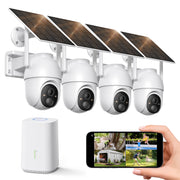 Conico Solar Security Camera System Wireless Outdoor, 4-Camera Home Wi-Fi Surveillance Kit with Base Station, White