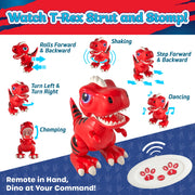 USA Toyz Robo Pets T-Rex Dinosaur Electronic Toy, Programmable RC Hand Gestures, LED Eyes, Red, Ages 3+