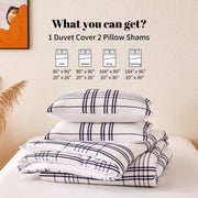 Sonive Waffle Duvet Cover Set, Breathable Waffle Weave, Blue Grid Plaid, Queen