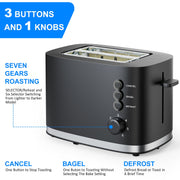 TINANA YH-TOT-B Wide Slot 2 Slice Bread Toaster, Black, 900W