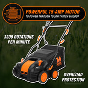 WEN Electric Dethatcher and Scarifier, 16-Inch, 15-Amp, 2-in-1 with Detachable Collection Bag, Black, DT1516